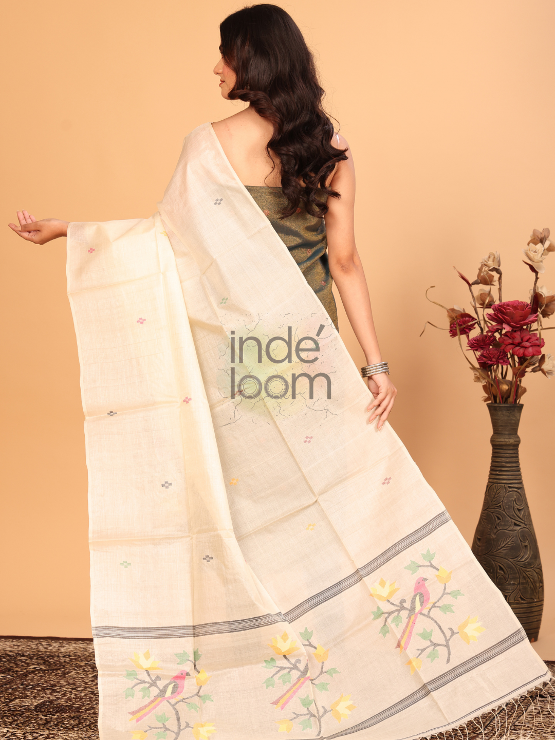 Pure Handloom Tussar Silk Jamdani Dupatta With  Sand Brown - 031