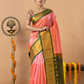 Handloom Korvai Silk Cotton Saree | Peach Coral