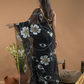 Black Shaded And Flowers  Organza Hand-painted Saree -077