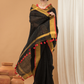 Linen Sequin Jamdani Saree With Super Black -004