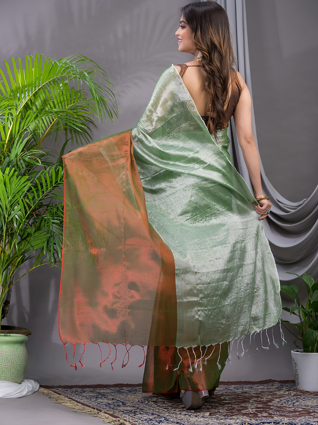 Tissue Silk Saree With Persian Green - 021