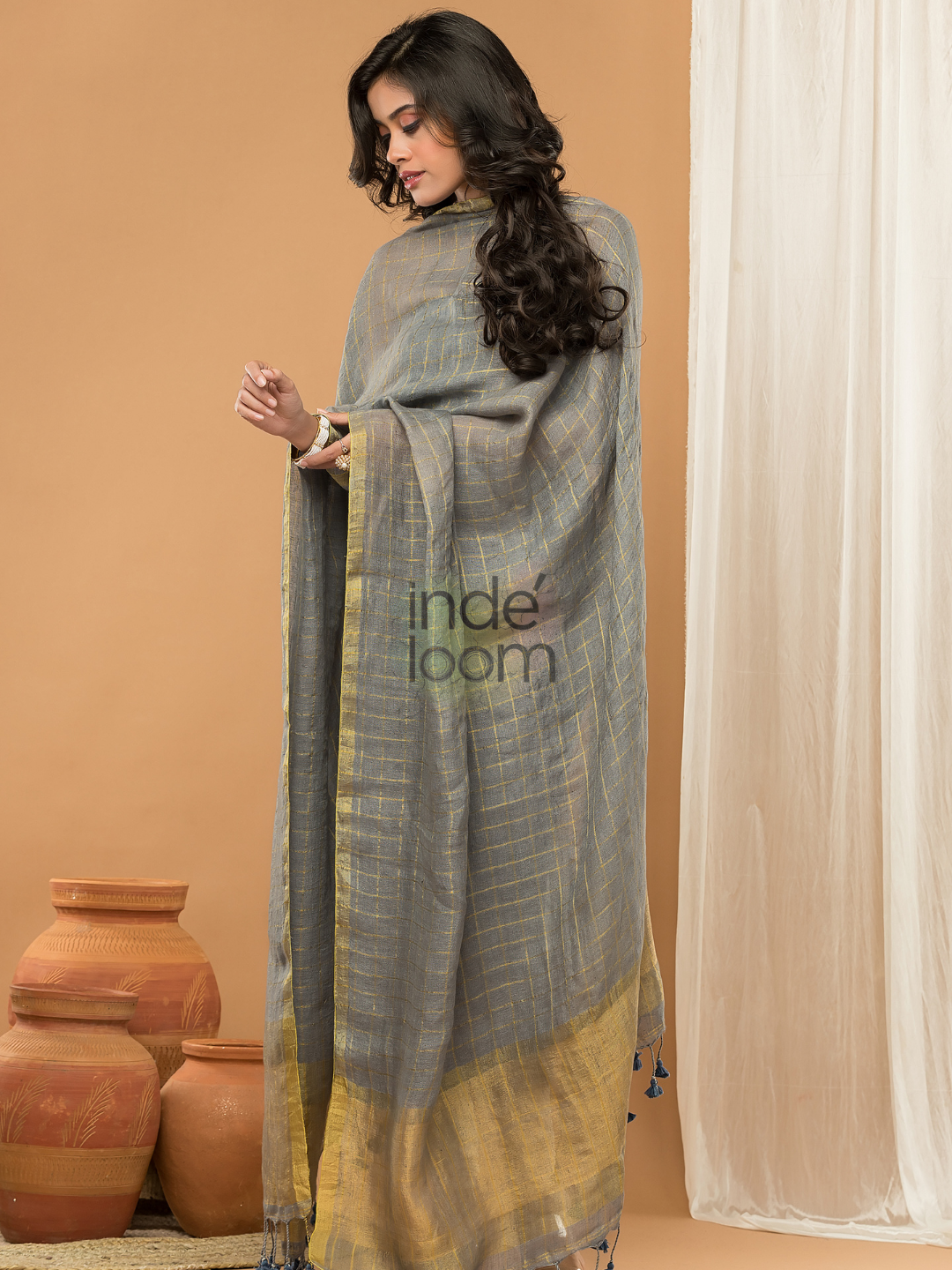 Silver Grey color Jamdani 2-Piece Set Kurti & Dupatta (UNSTITCHED) - 155