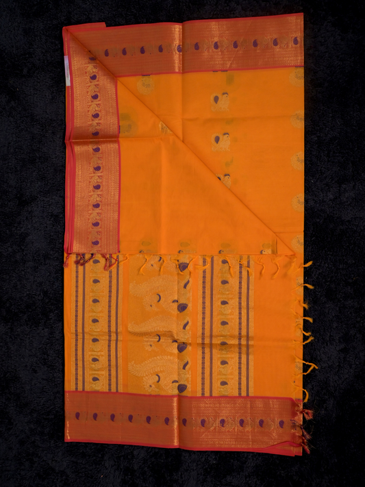 Kanchi Cotton|Marigold Yellow & Peach pink