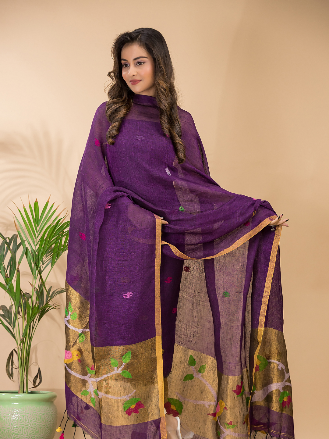 Wine Purpule  Linen X Linen 2-Piece Set Kurti & Dupatta (UNSTITCHED) - 113