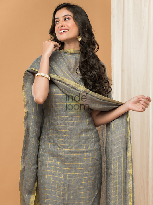 Silver Grey color Jamdani 2-Piece Set Kurti & Dupatta (UNSTITCHED) - 155