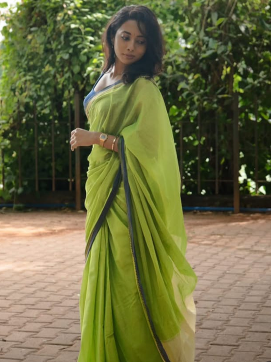 Handloom Narayanpet Cotton Saree | Lime Green