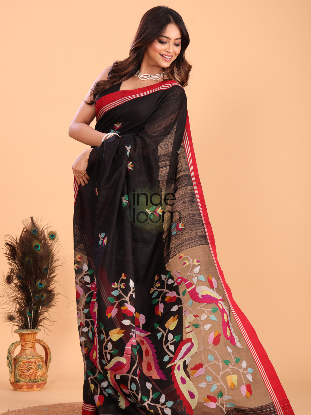 Matka Silk Jamdani Saree With True Black - 149