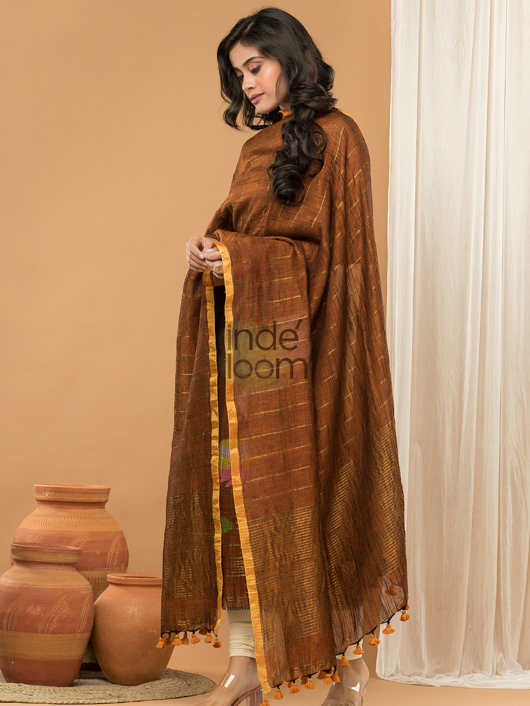 Handloom Jamdani Unstitched 2-Piece Kurti  |  Coffee Brown