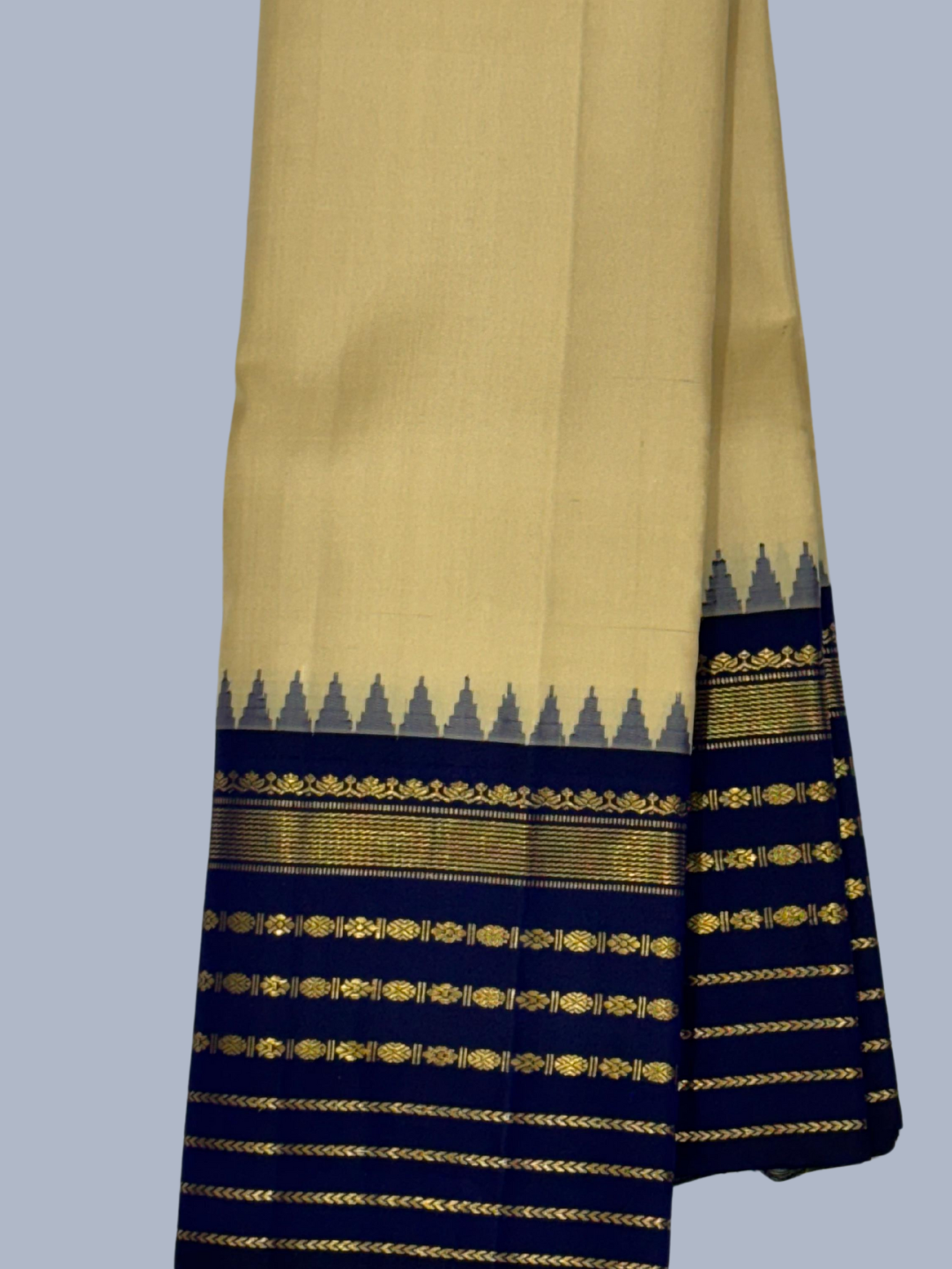 Pure Handwoven Kanchi [Korvai]  Silk Saree In Pale Yellow -214