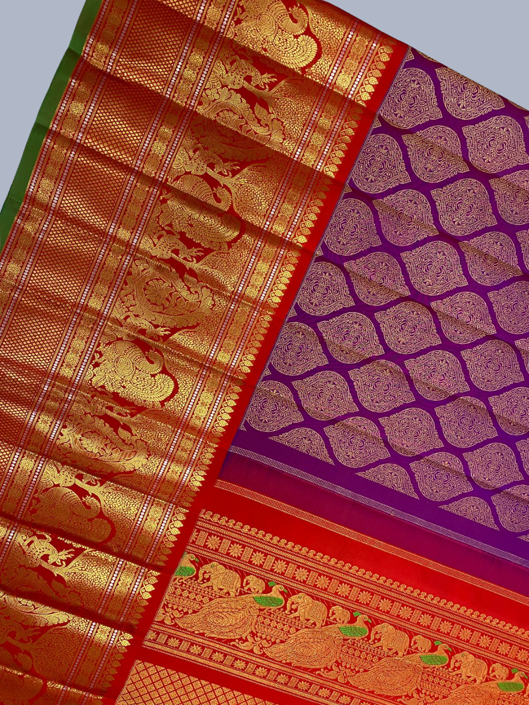 Pure Handwoven Gadwal Silk Saree With Wine Purpule - 014