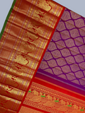 Pure Handwoven Gadwal Silk Saree With Wine Purpule - 014