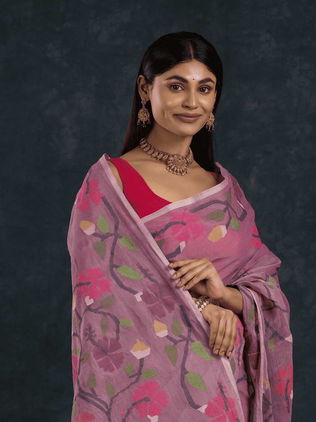Hand Made Jamdani Saree With Pale Purple - 059