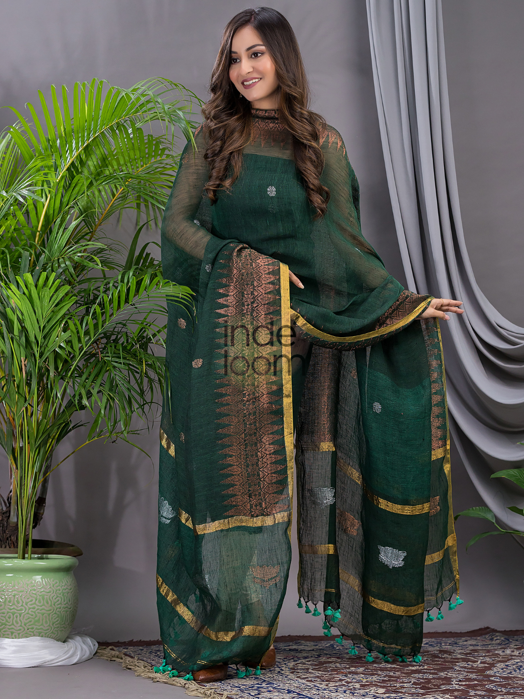 Pine Green Linen X Linen 2-Piece Set Kurti & Dupatta (UNSTITCHED) - 102