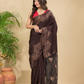 Matka Silk Jamdani Saree With Dark Brown - 022