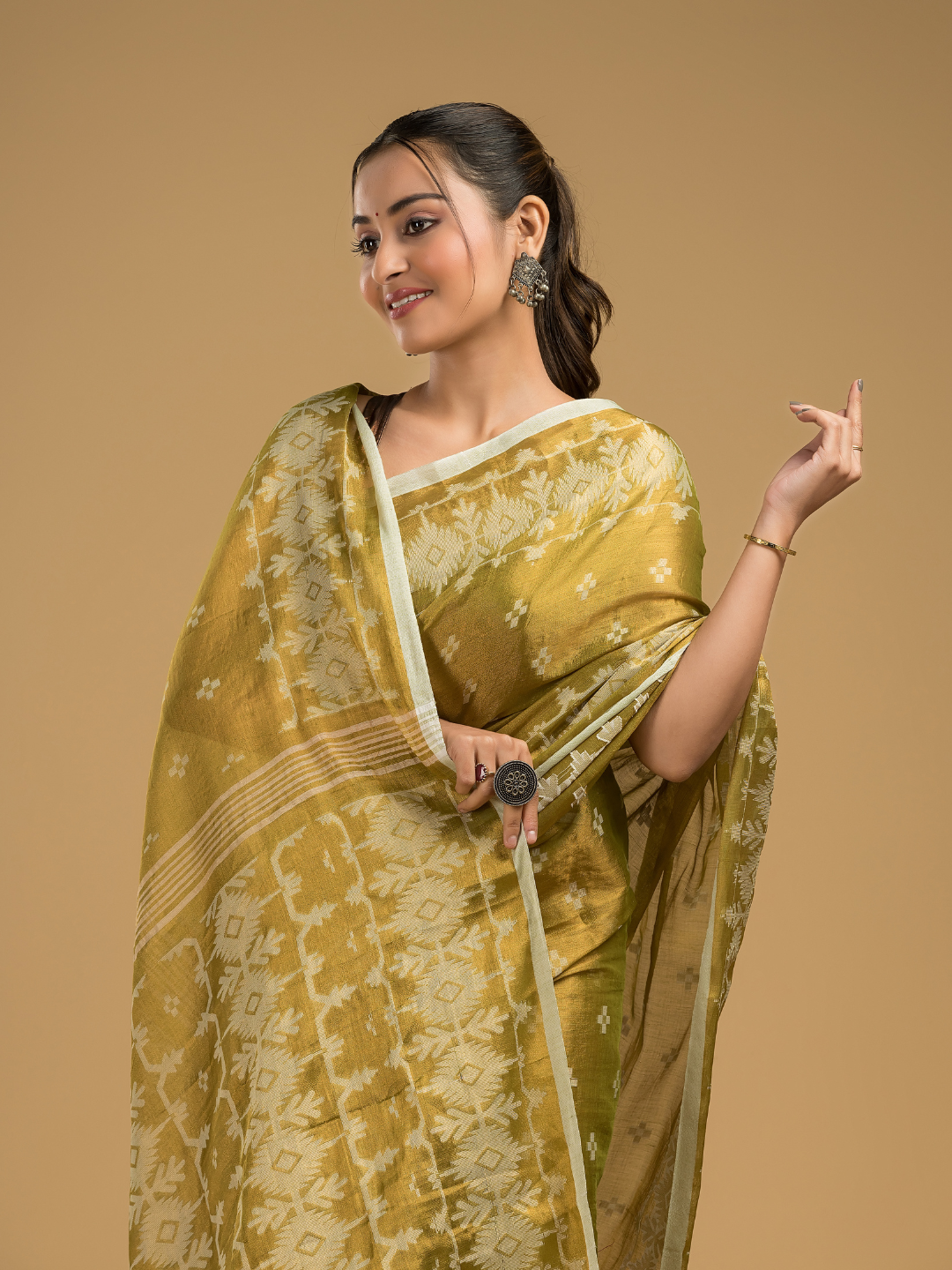 Tissue Silk Jamdani Saree Classic Yellow- 043