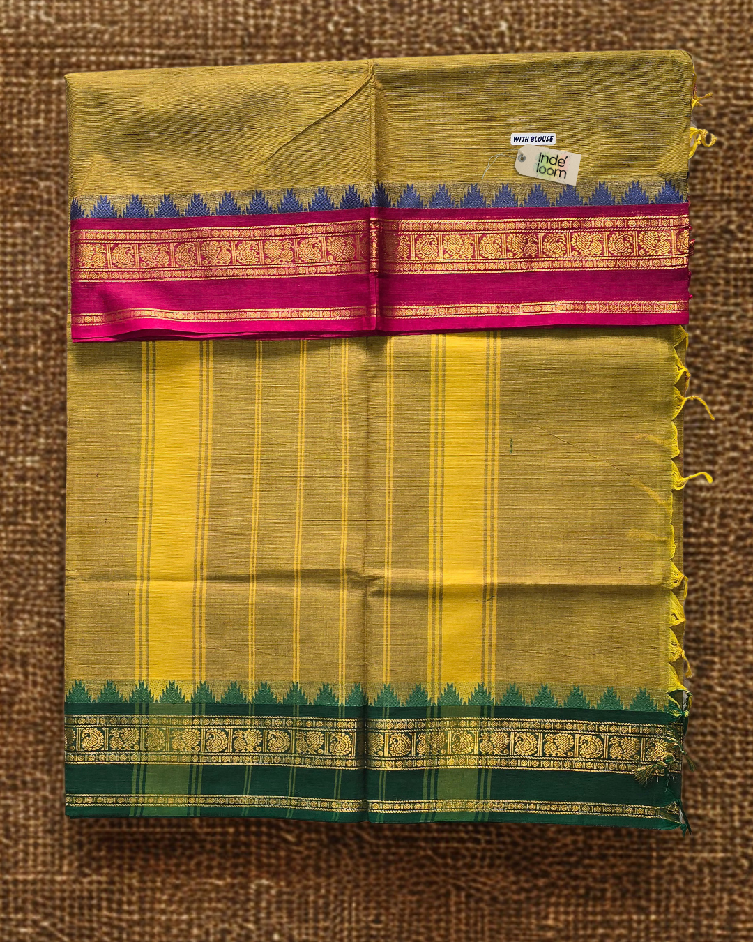 Kanchi Cotton|Leaf Green & Pink