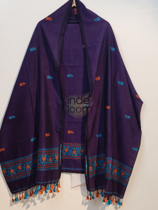 Midnight Purpule  Cotton Jamdani 2-Piece Set Kurti & Dupatta (UNSTITCHED) -755