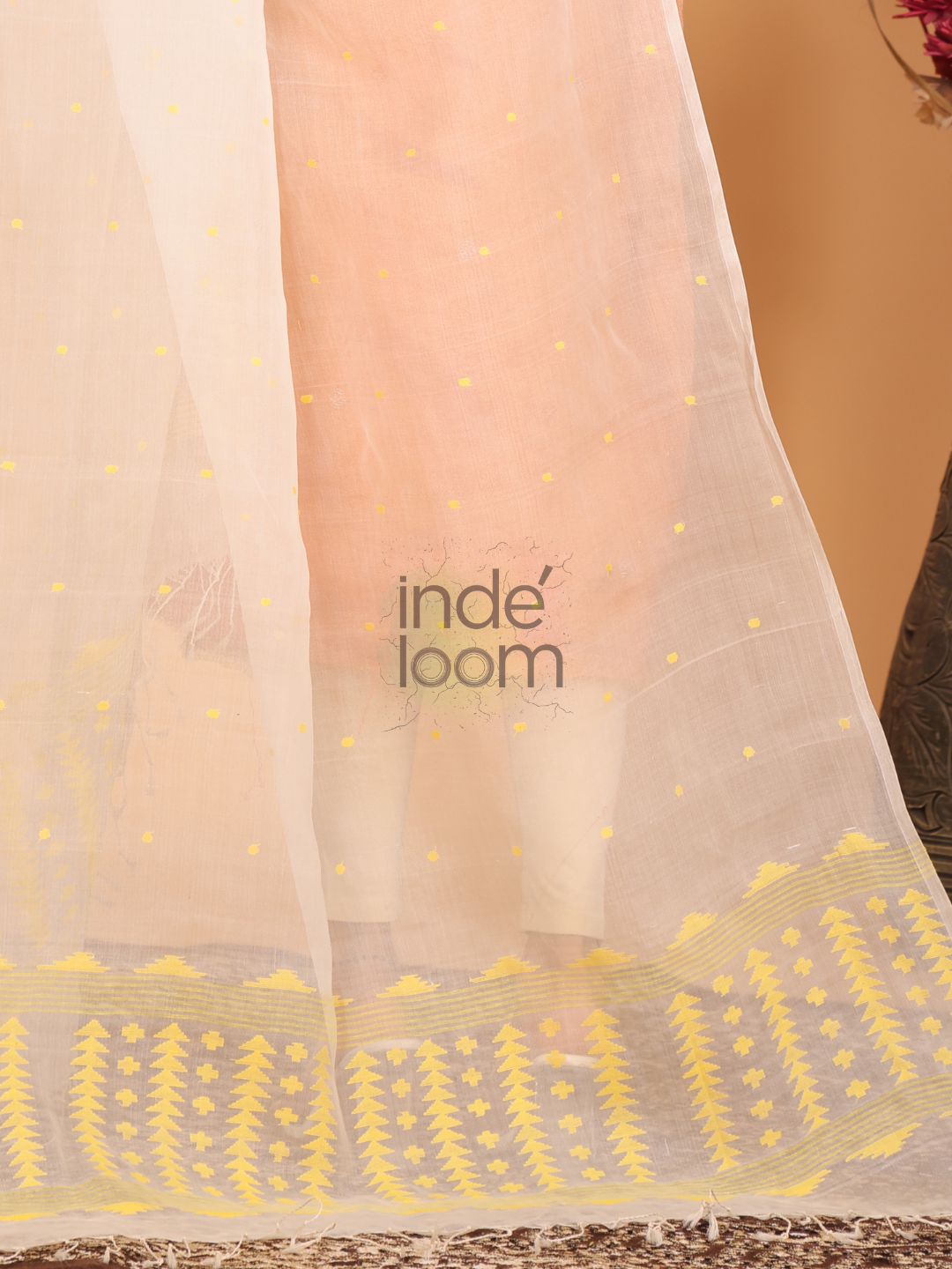 Pure Handloom Muslin Jamdani Dupatta With Off White - 004
