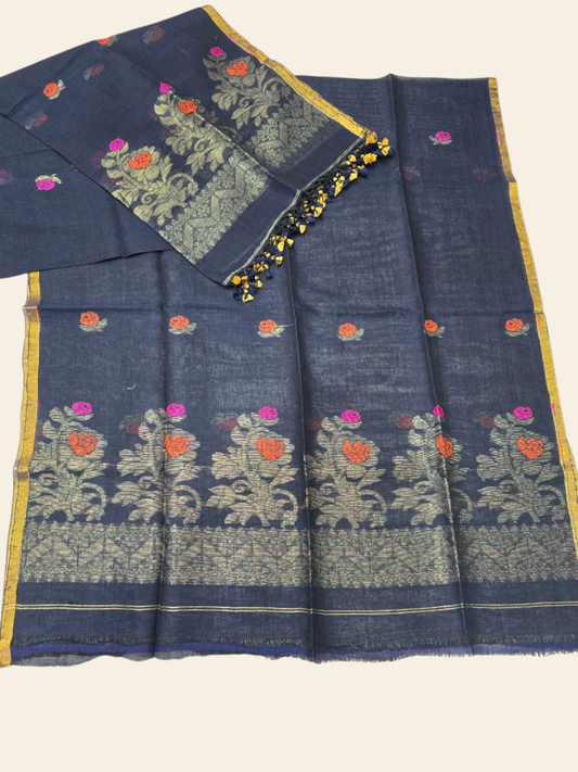 Pure Handloom Linen Unstitched 2-piece  Kurti | blue