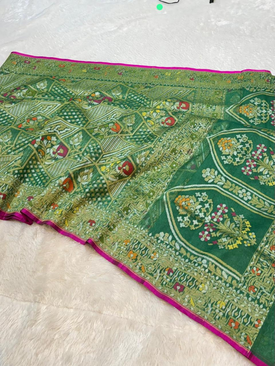 Pure Banarasi Exclusive Ektara Kora JAMDANI Tilfi saree  | Green