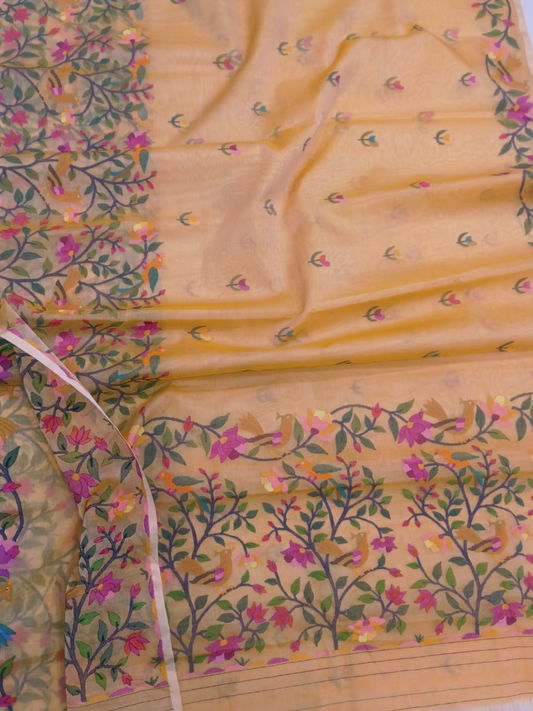Handwoven Pure Handwoven Pure Muslin Saree  |  Peach Orange