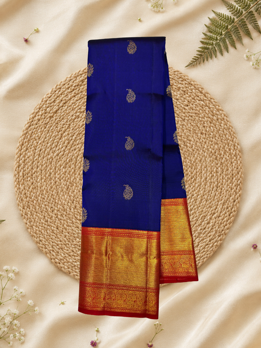 Handwoven Pure Gadwal Silk Saree  |  Berry Blue