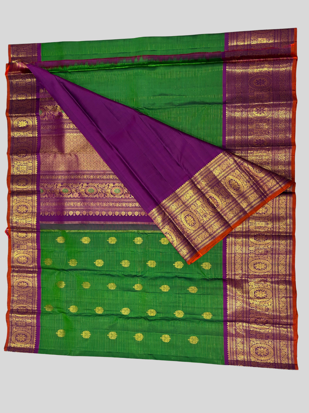 Handwoven Pure Gadwal Silk Saree  |  Moss Green
