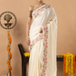 Fancy Semi Silk Saree | White | Plain Body with Floral border