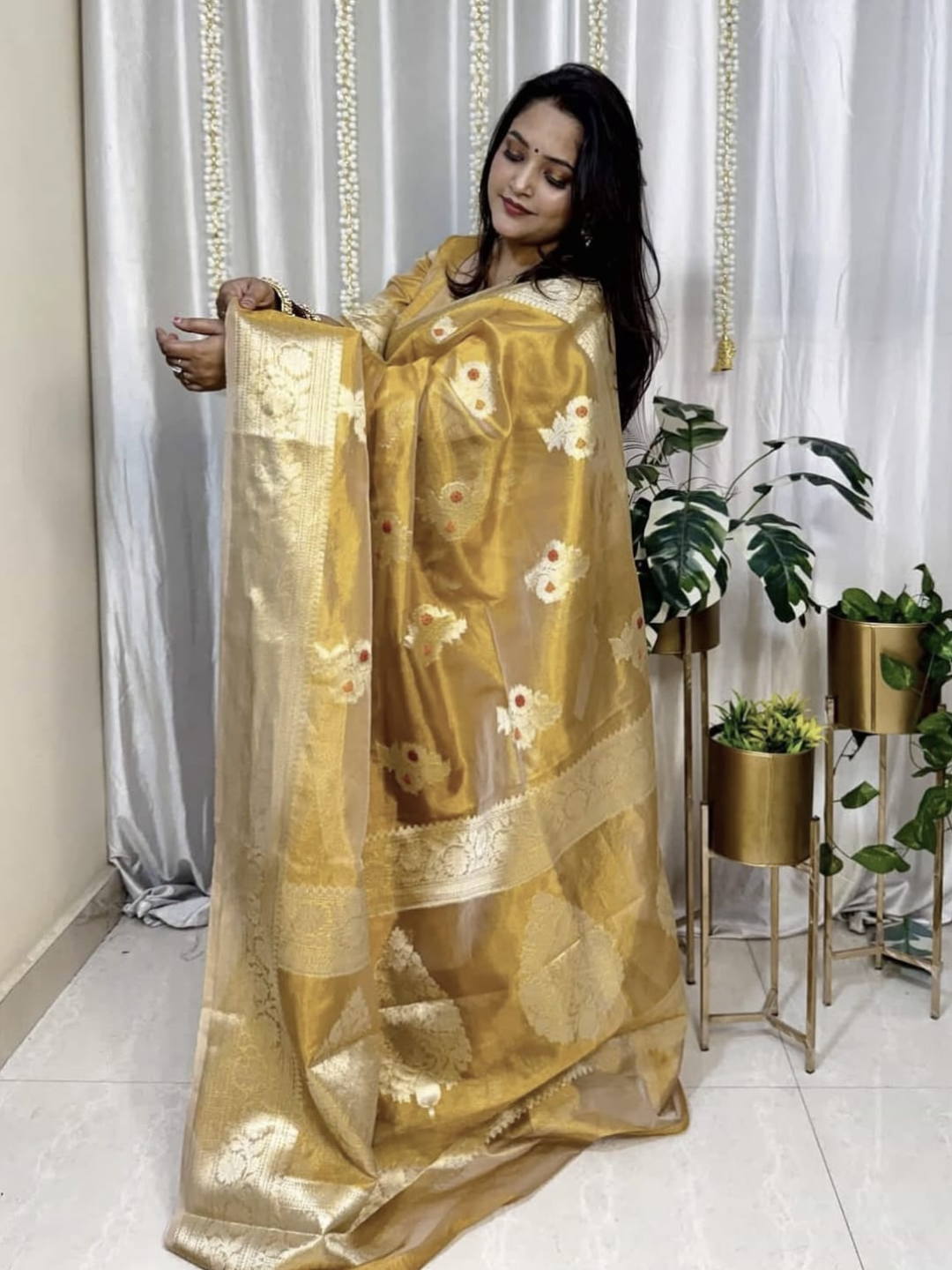 Classic Benarasi Semi Silk Saree | Mustard Gold