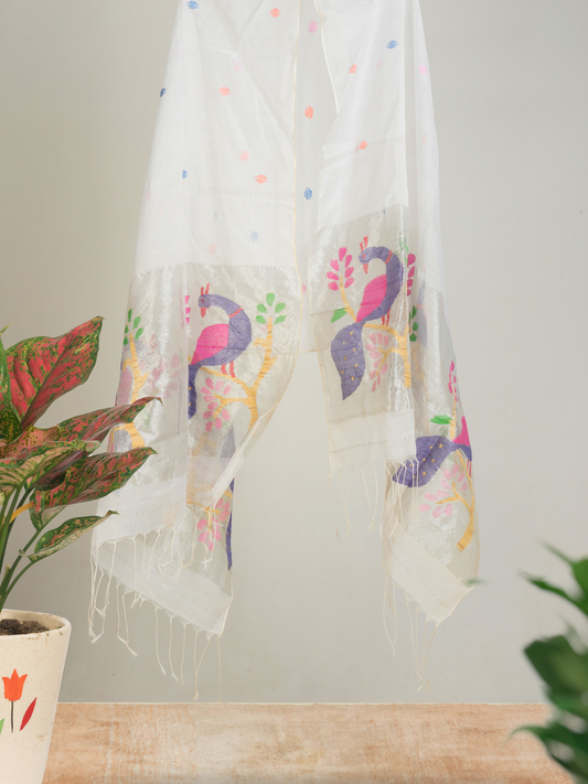 Handwoven Muslin Jamdani Dupatta | White