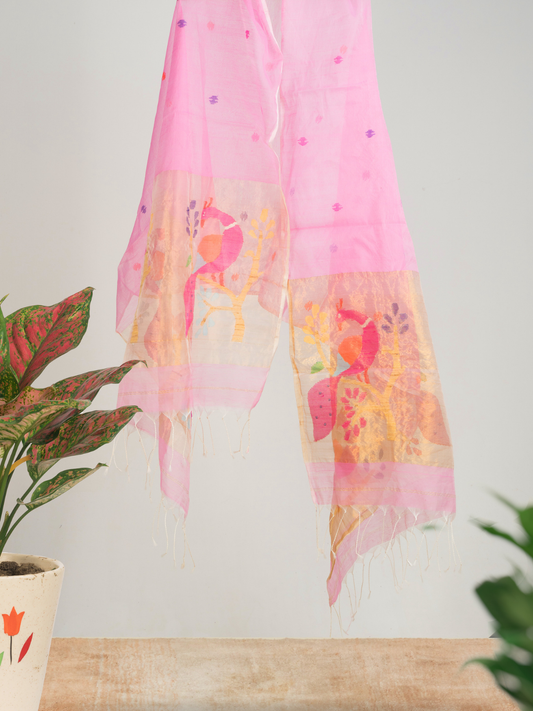 Handwoven Muslin Jamdani Dupatta | Baby Pink