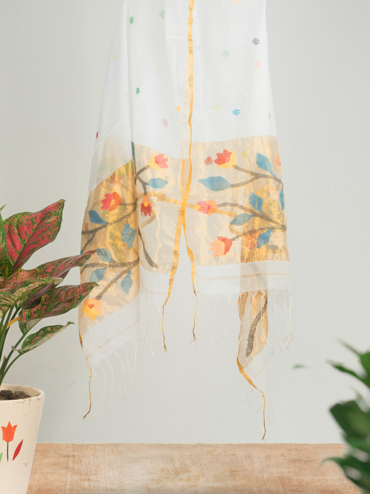Handwoven Muslin Jamdani Dupatta | White