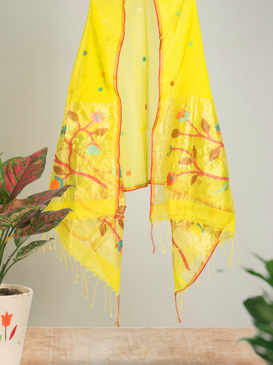 Handwoven Muslin Jamdani Dupatta | Yellow
