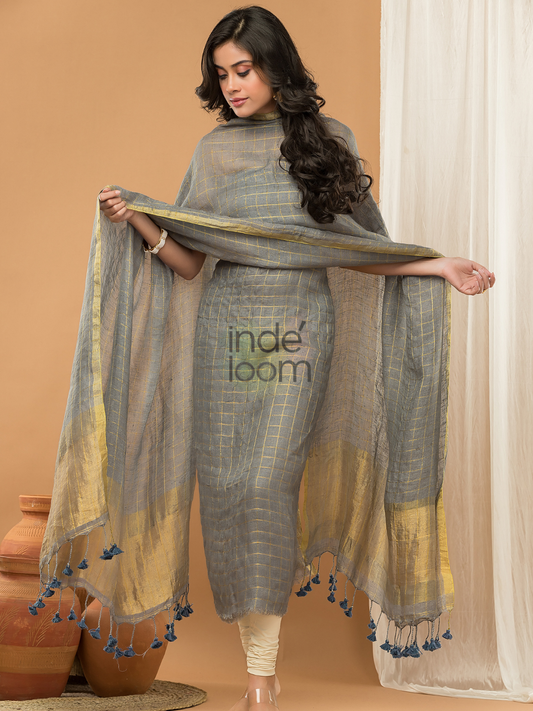 Silver Grey color Jamdani 2-Piece Set Kurti & Dupatta (UNSTITCHED) - 155