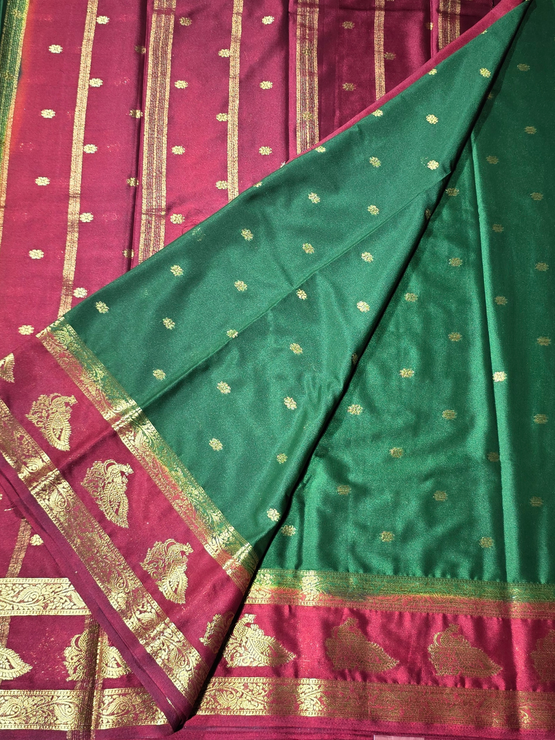 Classic Mysore Silk Saree  |  Bottle Green