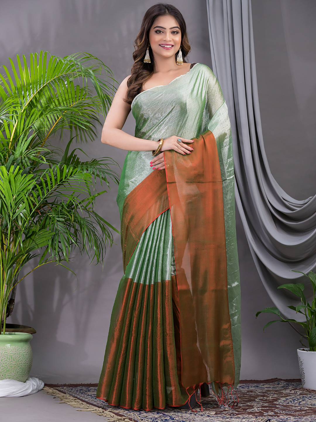 Tissue Silk Saree With Persian Green - 021