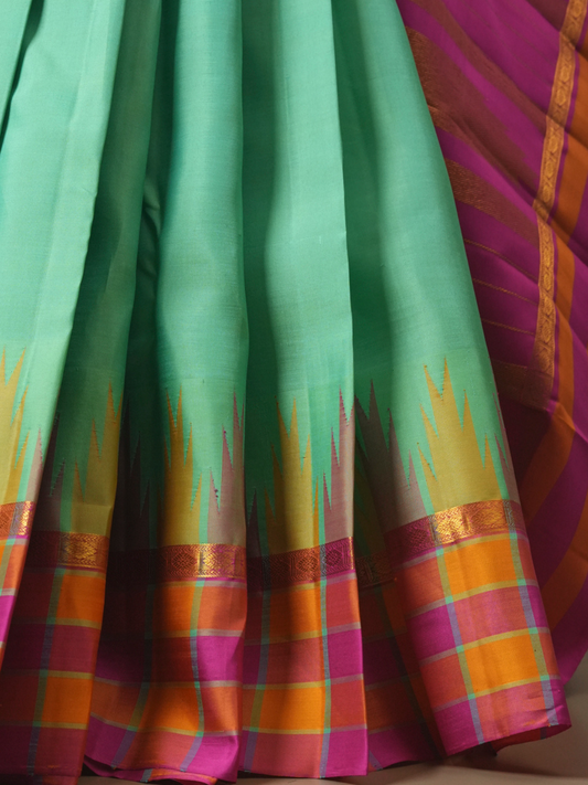 Silk Mark Certified Handloom Kanjivaram Silk Saree  |  Seafoam Teal