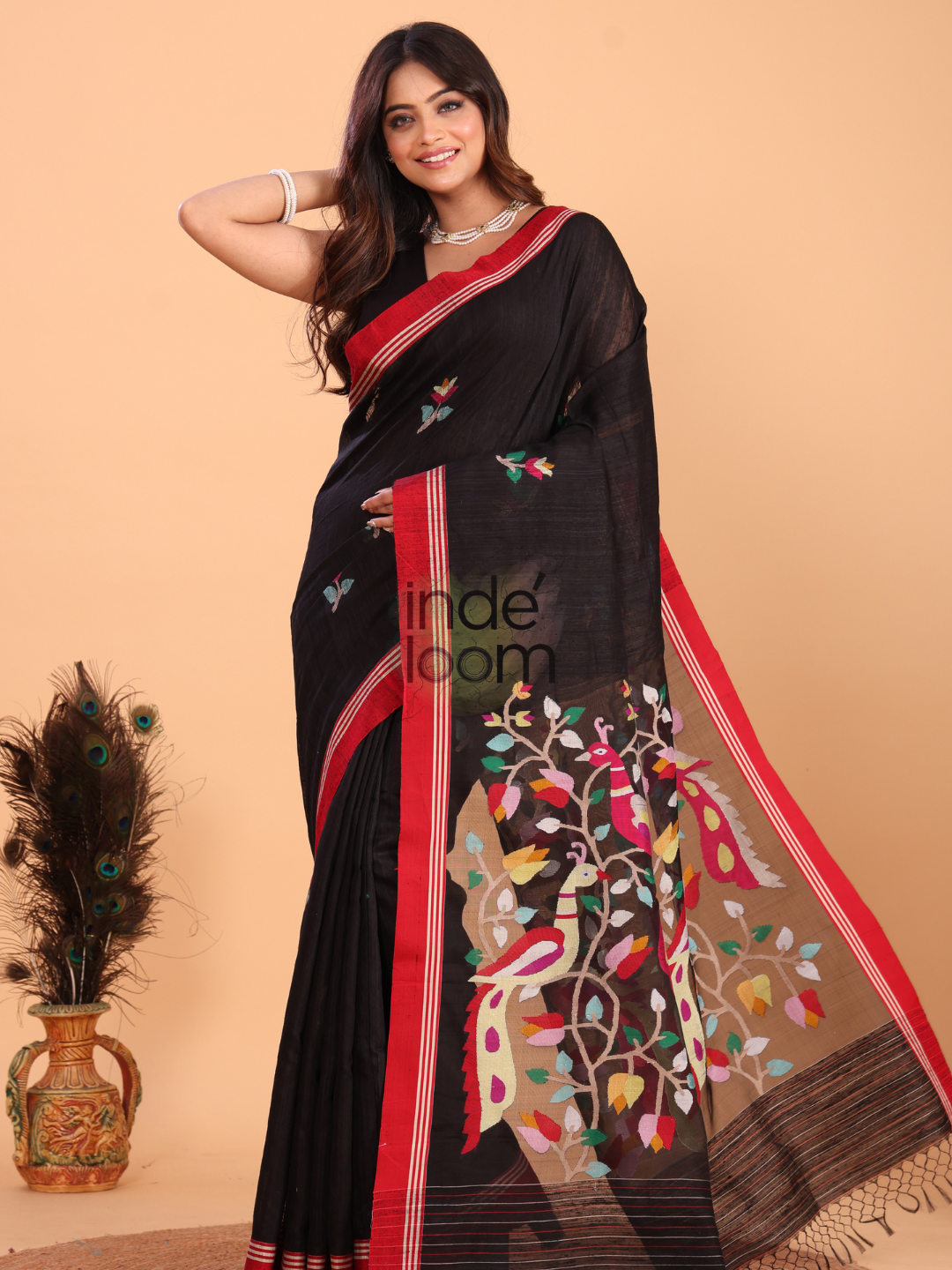 Matka Silk Jamdani Saree With True Black - 149