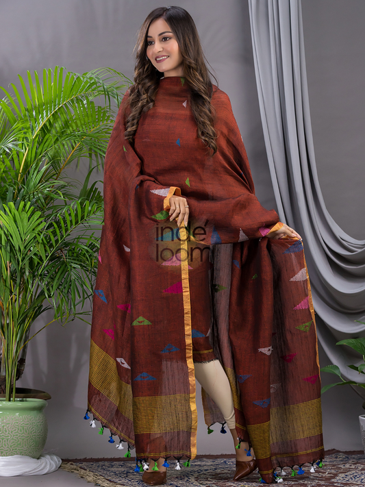 Ruby Red Linen X Linen 2-Piece Set Kurti & Dupatta (UNSTITCHED) - 118