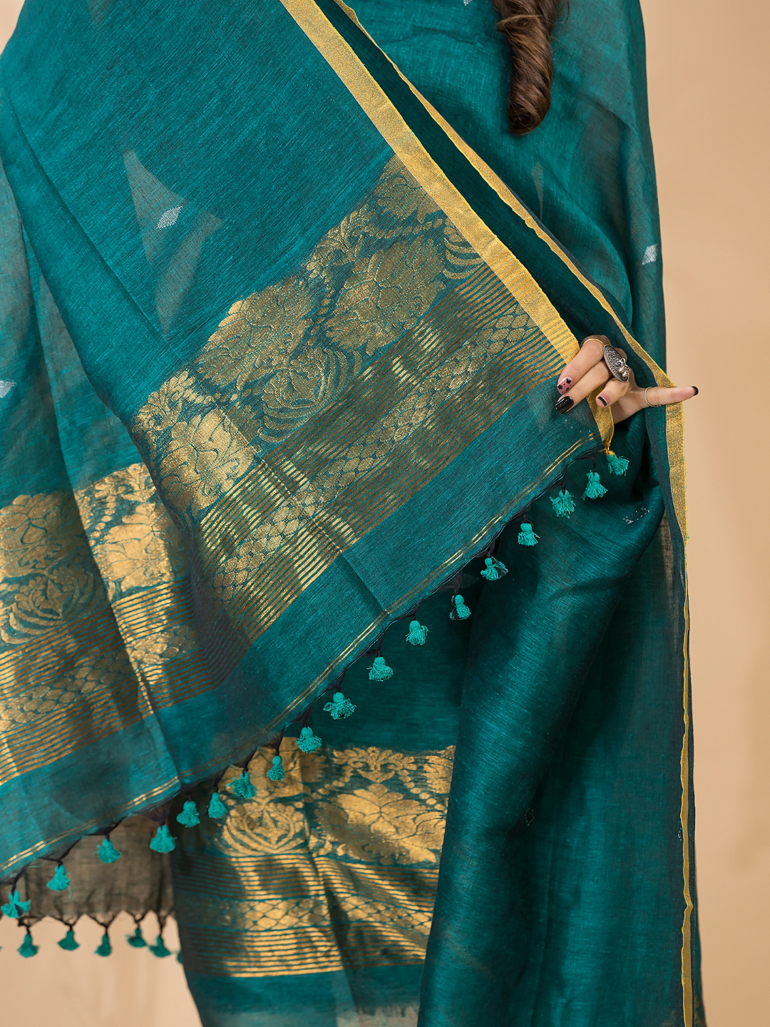 Teal Green | Handloom Jamdani Linen Unstitched 2-Piece Kurti