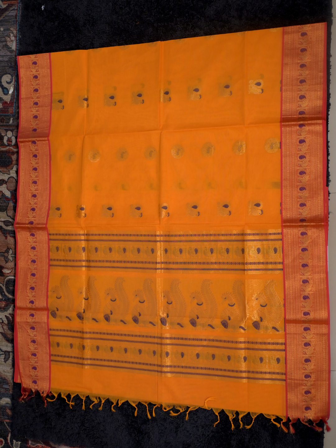 Kanchi Cotton|Marigold Yellow & Peach pink