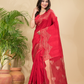 Matka Silk Jamdani Saree With Imperial Red - 026