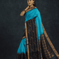 Pure handloom Korvai Silk Cotton Saree in Royal and Midnight Blue with Golden Parrots in Zari Checks - 005