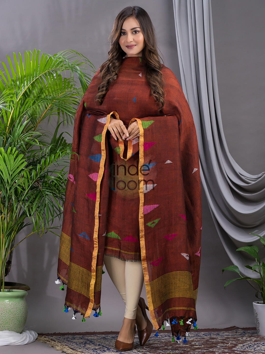 Ruby Red Linen X Linen 2-Piece Set Kurti & Dupatta (UNSTITCHED) - 118