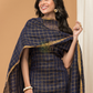 Blue with Golden color Jamdani 2-Piece Set Kurti & Dupatta (UNSTITCHED) - 156