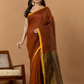 Pure Handloom Linen Saree | Rust Brown