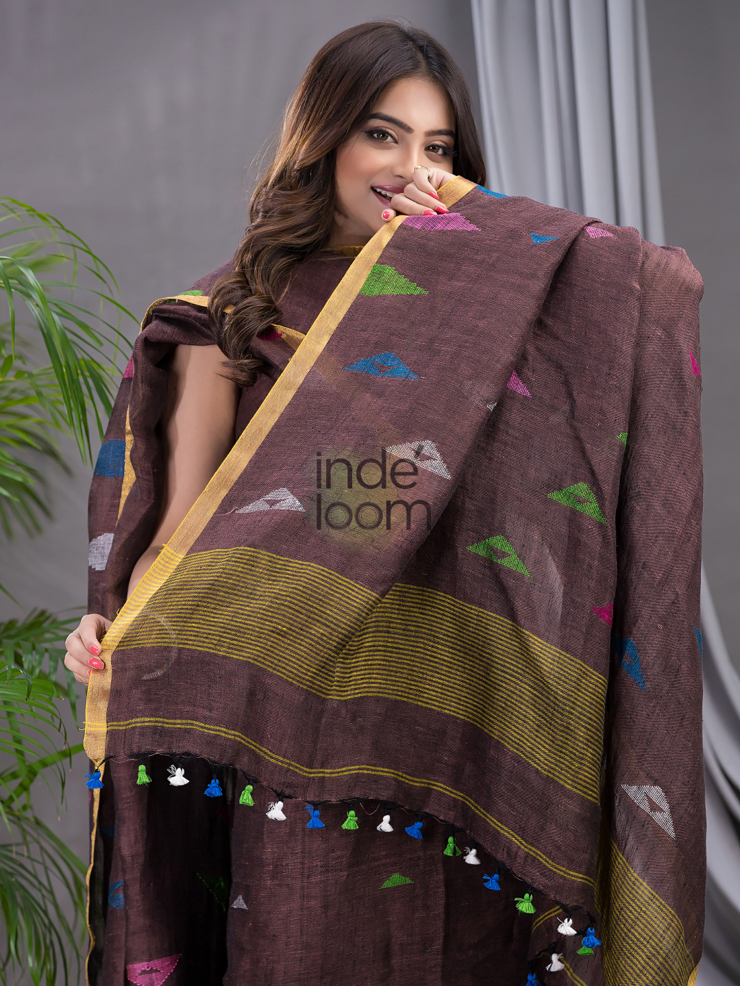 Deep Brown Linen X Linen 2-Piece Set Kurti & Dupatta (UNSTITCHED) - 119