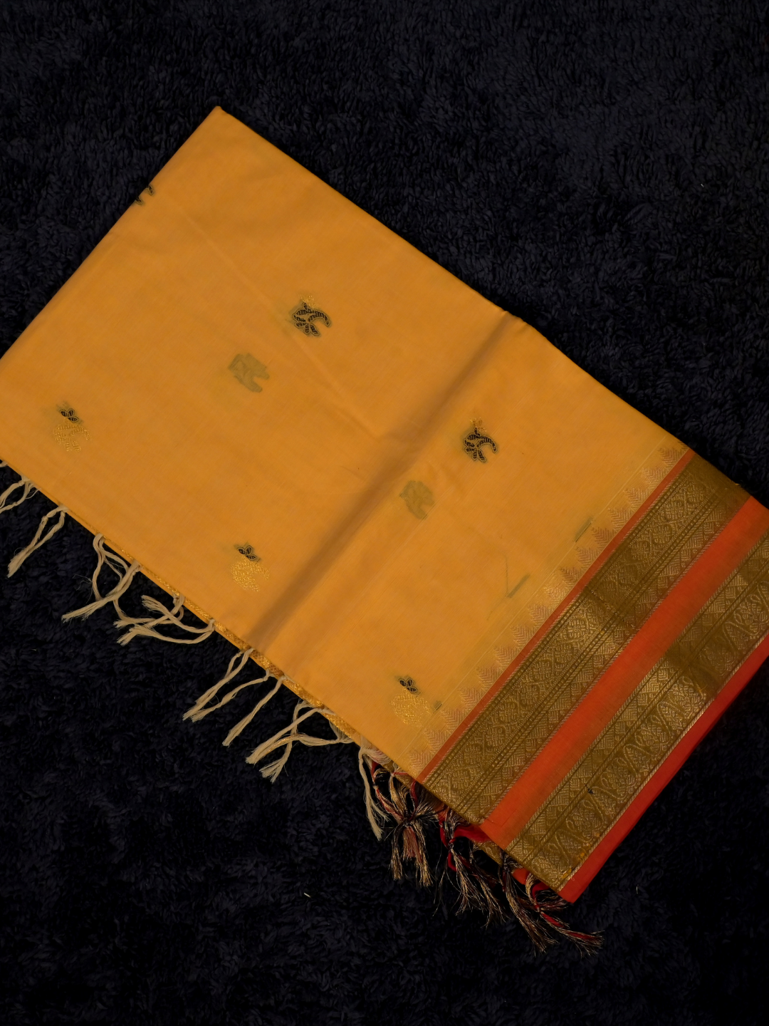 Kanchi Cotton|Yellow & Orange/ Olive Green