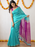 Maheshwari Silk Cotton Saree – Festive Elegance | Aqua Blue