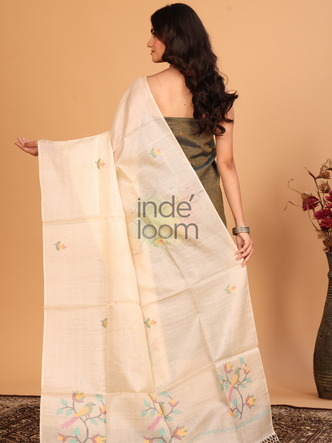 Pure Handloom Tussar Silk Jamdani Dupatta Pale Brown - 033